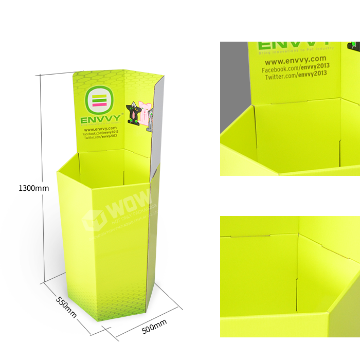 Printed Hexagon Dump Bin Display for Pet Food in Cardboard Shop Stands