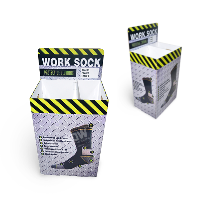 Retail Sock Display Rack Featuring Cardboard Display Bins and Point of Purchase POP Marketing