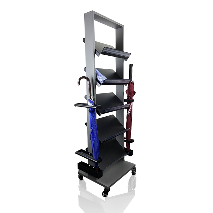 Pop Umbrella Display with Multi-Tiered Metal Racks on Wheels