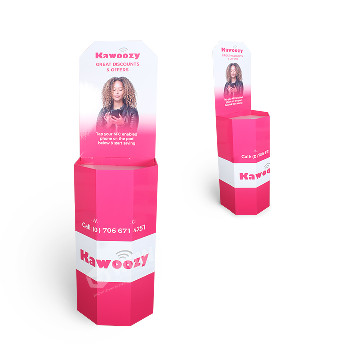 Hexagonal Mobile Accessories Display Rack with Cardboard Product Bins