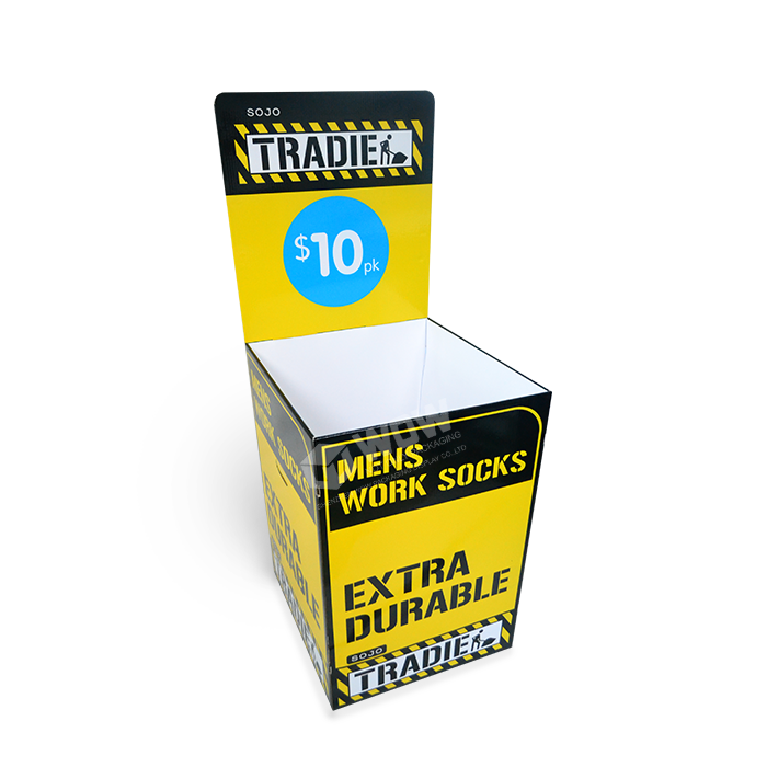 Retail Sock Display Rack Featuring Cardboard Product Displays and Dump Bins for Point of Purchase