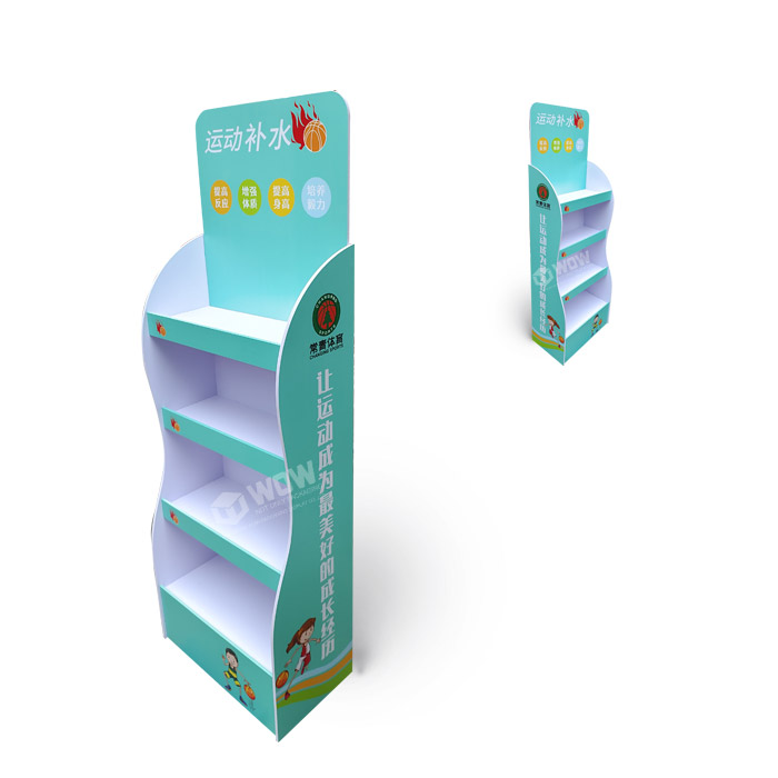 Plastic Point of Sale Bottle Display Rack with Tiered Floor Stand
