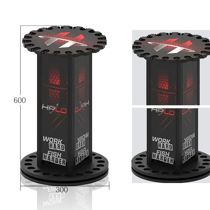 Fishing Rod Rotating Display Rack with Wooden POS Stand