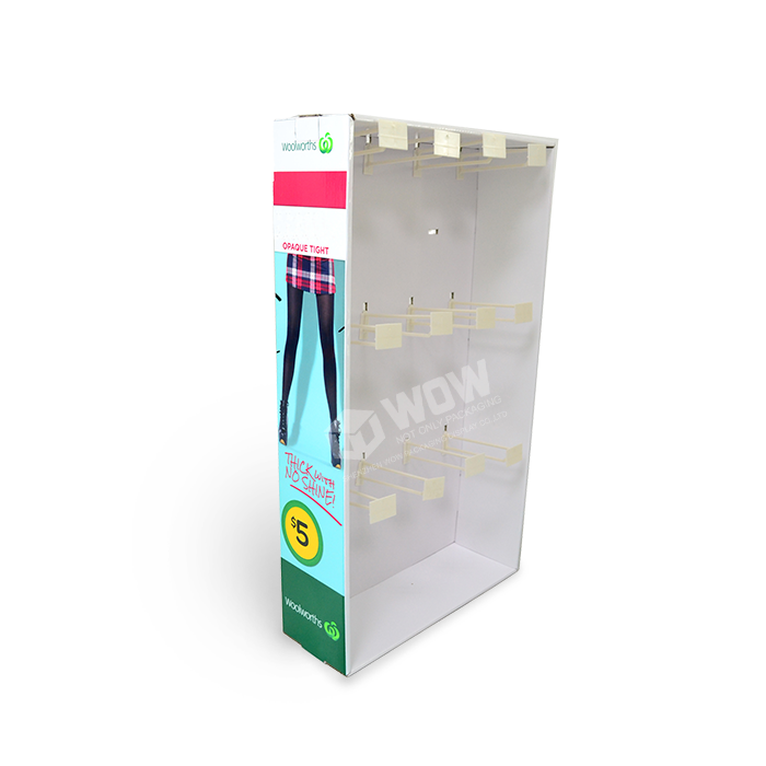 Retail Point of Purchase Sock Display Rack Featuring Cardboard Display and Power Wing Design