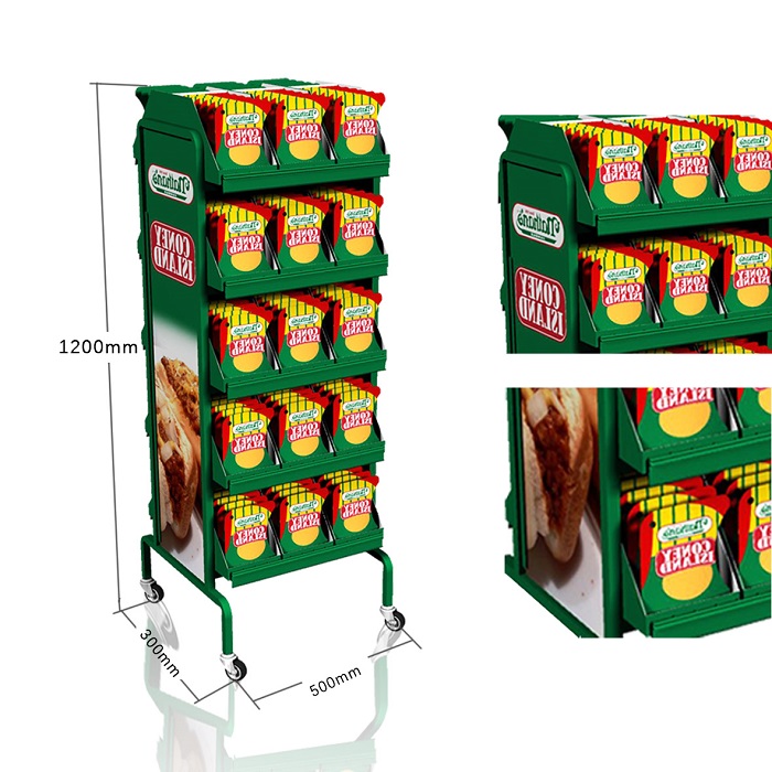 Metal End Cap Display Rack for Potato Chips with Wheels