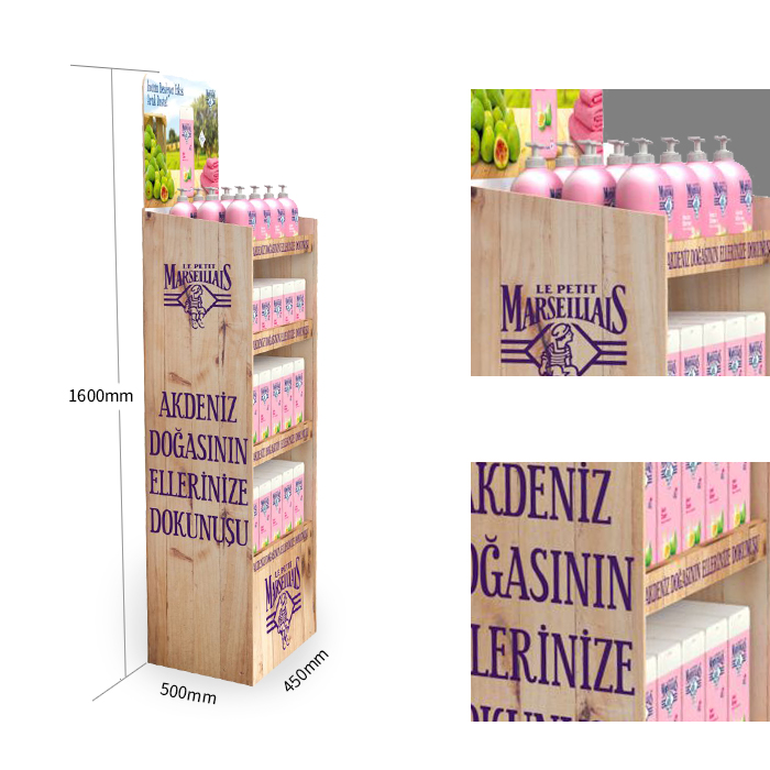 Cardboard Floor Display with 4-Tier Shelf for Shampoo Bottles