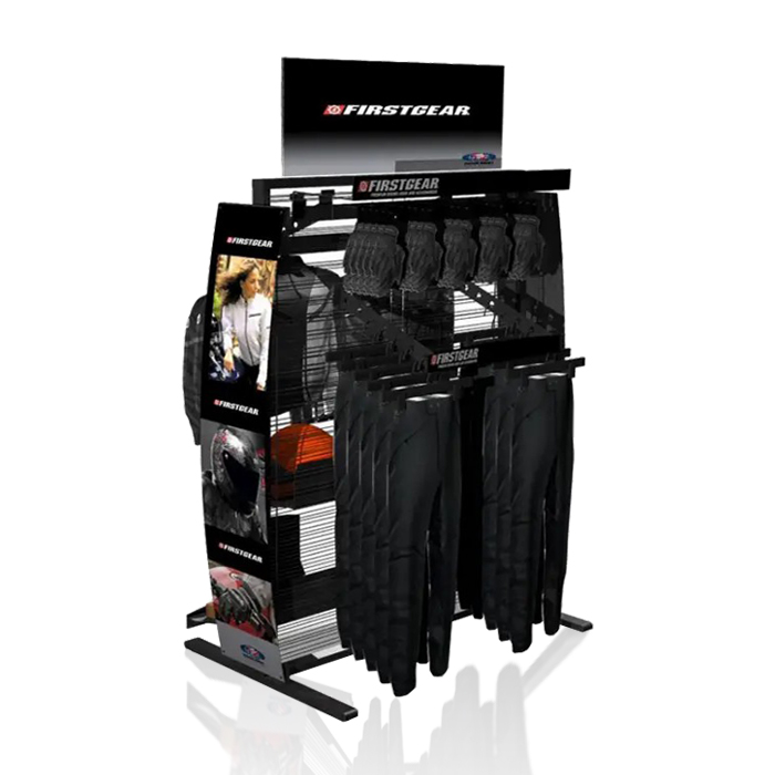 Garment Display Stand for Retail with Hanging Displays and Steel Shelving