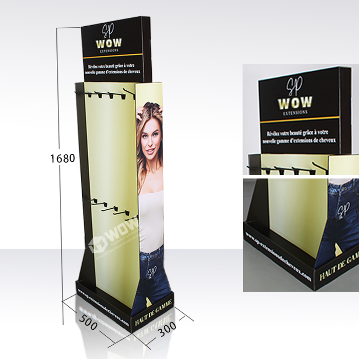 Custom Cardboard Hair Extension Display Rack with Pegboard Design
