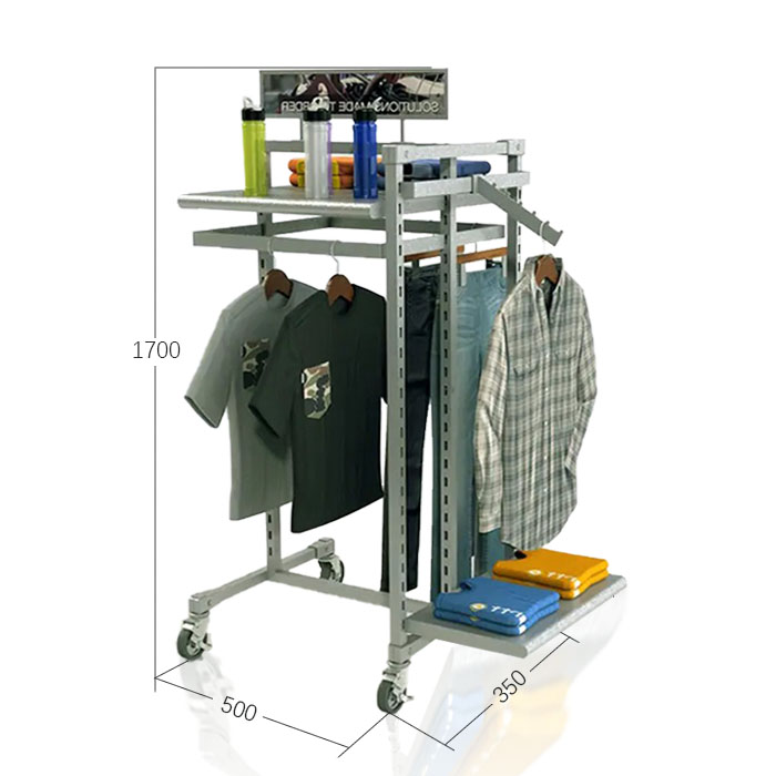 Clothing Display Racks with Stand on Wheels and Metal Shelves