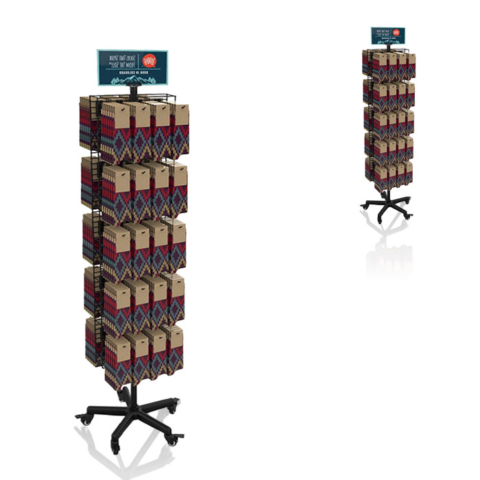 Retail Sock Display Rack with Floor Spinner and Black Metal Stand