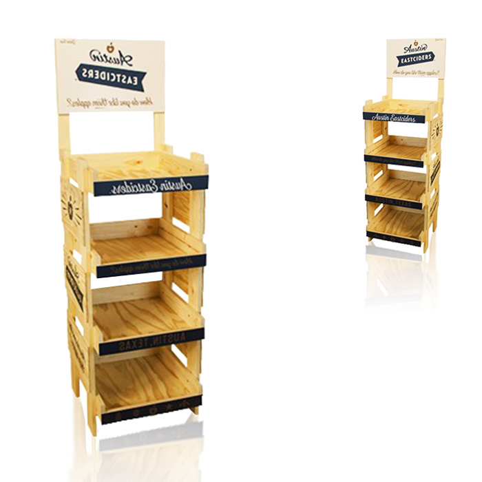 Wooden Beverage Shelves for Retail Floor Display