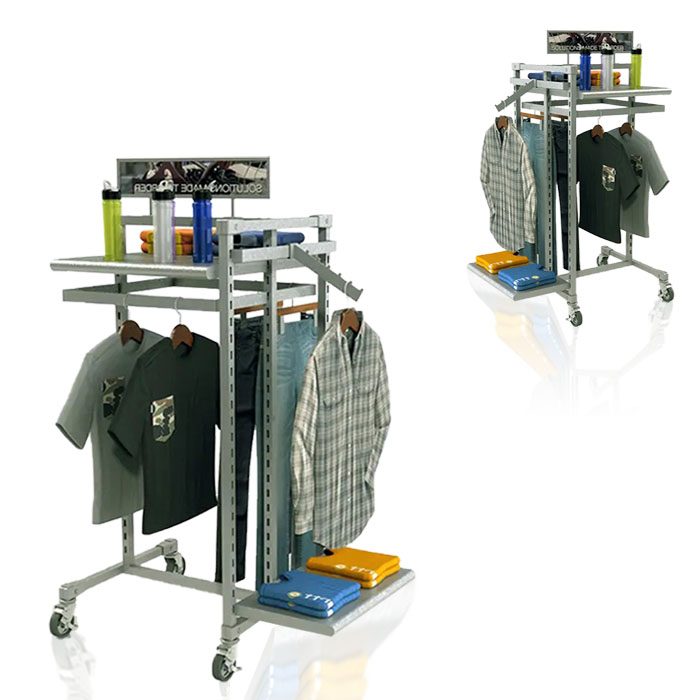 Clothing Display Racks with Stand on Wheels and Metal Shelves