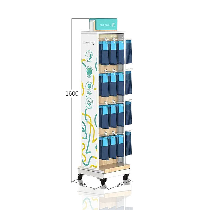 Retail Sock Display Rack with Peg Hooks and Wooden Stand