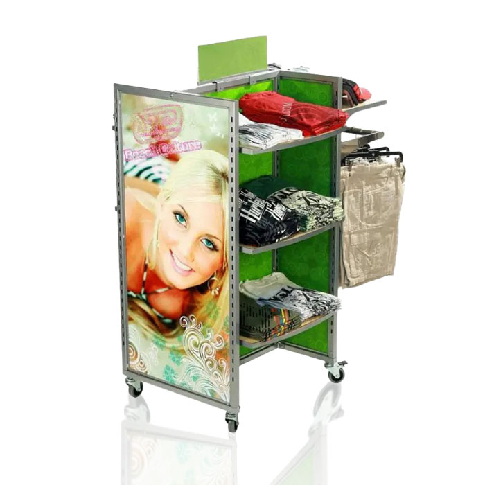 Shop Clothes Display Stands with Rack on Wheels and Metal Shelves