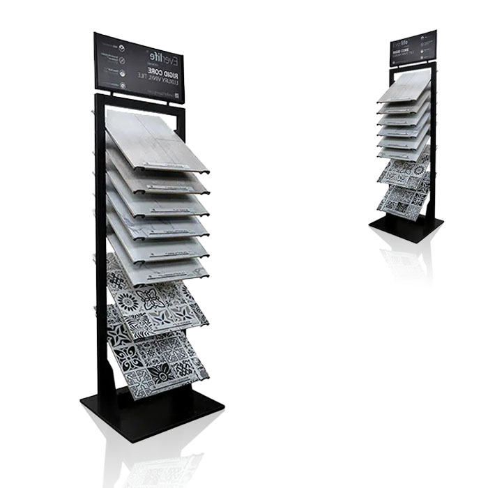 Tile Display Racks with Waterfall Design and Metal Shelves