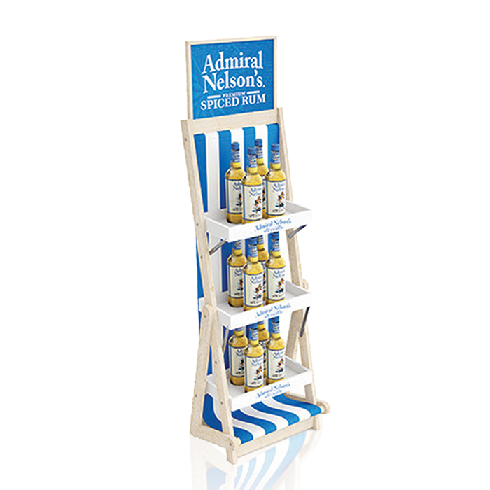 Tiered Liquor Bottle Shelf with Wooden POS Stand for FSDU