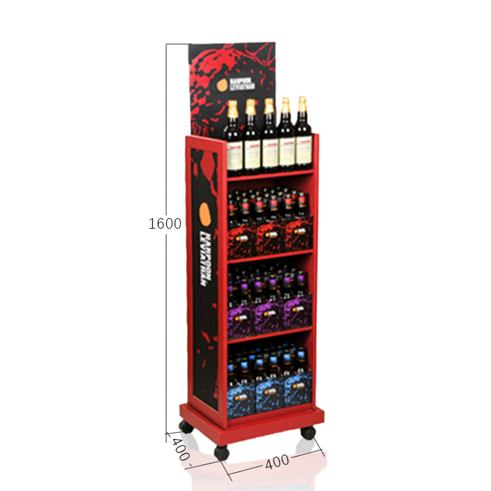 Liquor Store Floor Display Rack with Metal FSDU Wheels