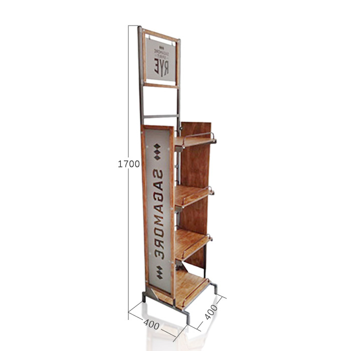 4-Tier Liquor Shelf Display Stand with Wooden Rack