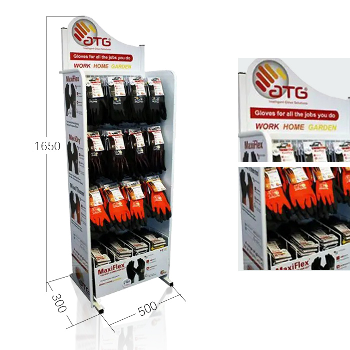 Football Glove Display with Retail Hanging Racks and Aluminum Rack