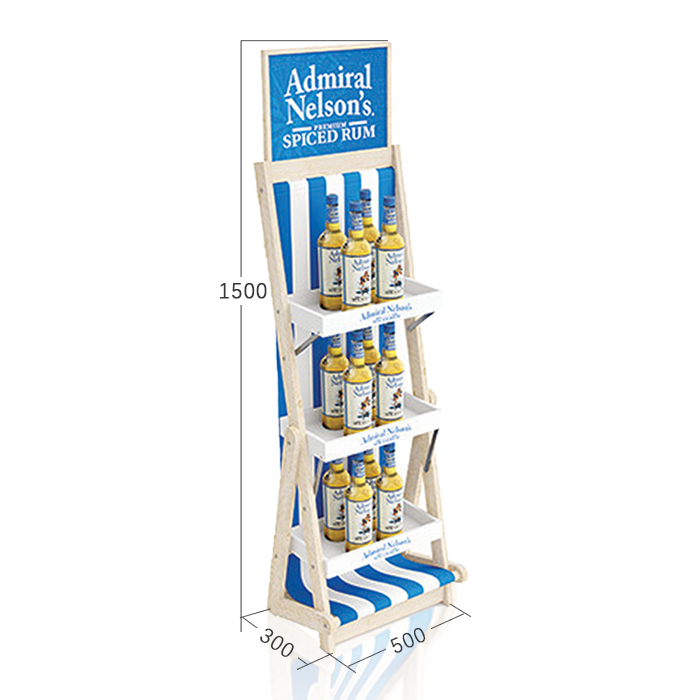 Tiered Liquor Bottle Shelf with Wooden POS Stand for FSDU