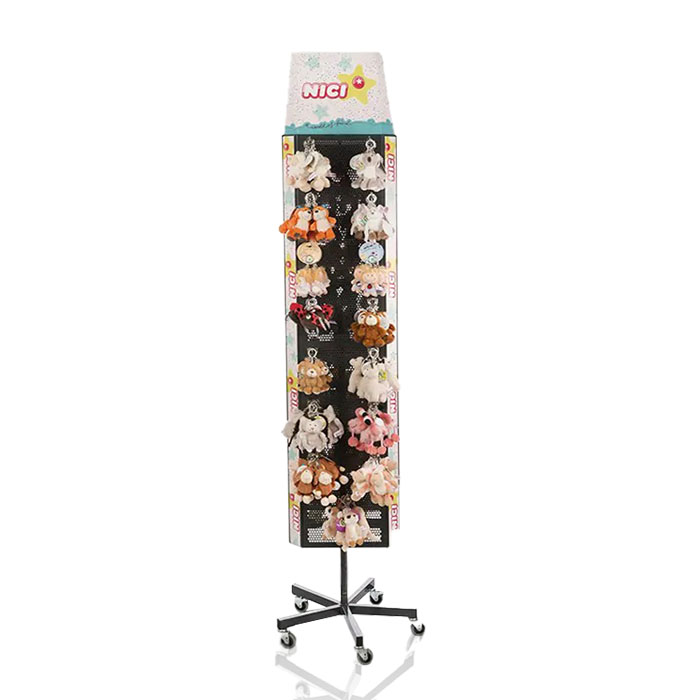 Spinning Keychain Display with Metal Stand and Hooks