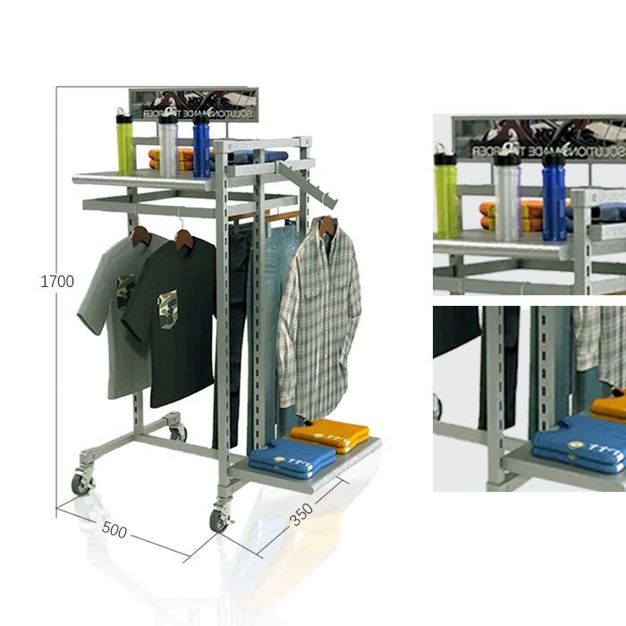 Clothing Display Racks with Stand on Wheels and Metal Shelves