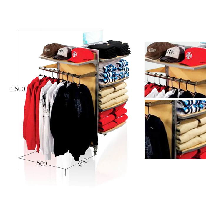 4 Way Clothing Rack with Stand on Wheels and Metal Display Stand