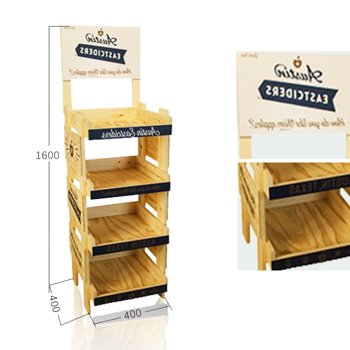 Wooden Beverage Shelves for Retail Floor Display