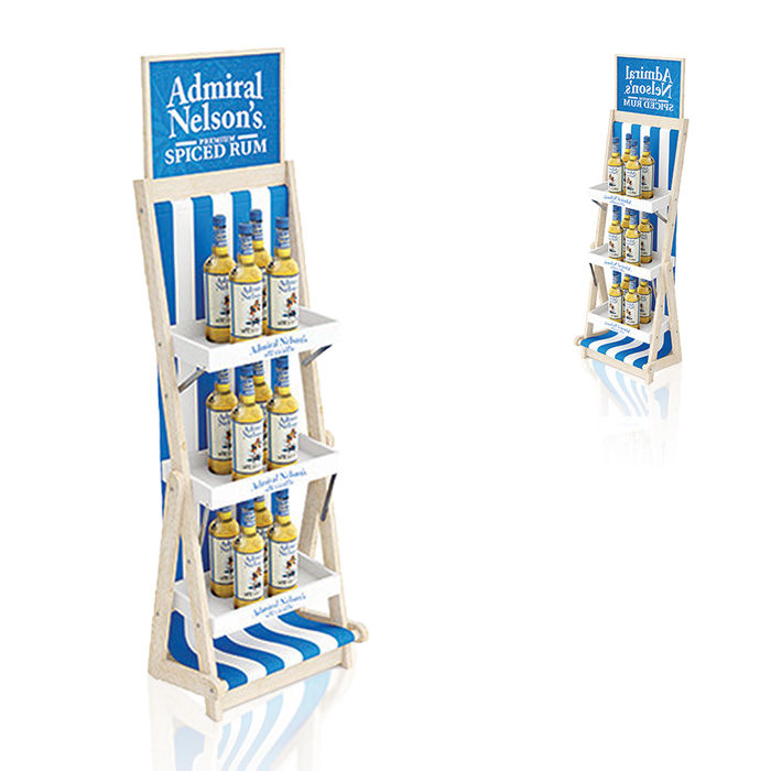 Tiered Liquor Bottle Shelf with Wooden POS Stand for FSDU