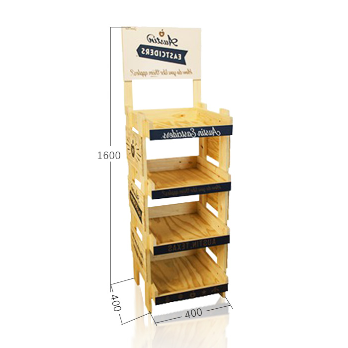 Wooden Beverage Shelves for Retail Floor Display