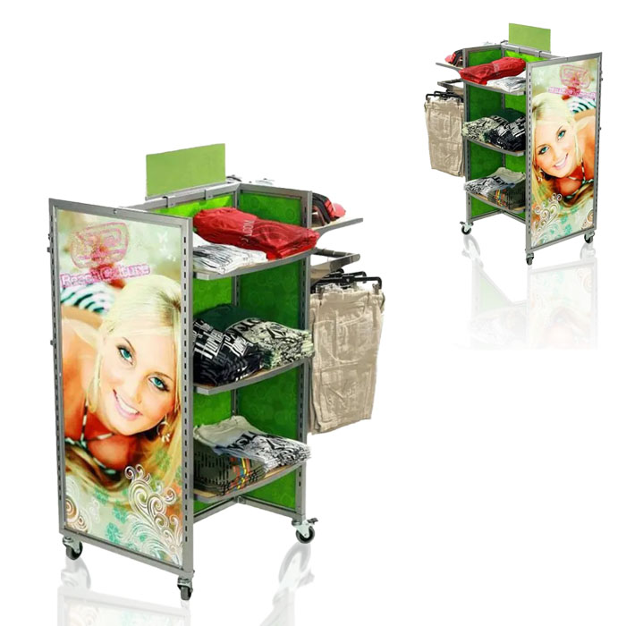 Shop Clothes Display Stands with Rack on Wheels and Metal Shelves