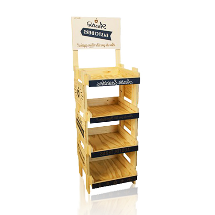 Wooden Beverage Shelves for Retail Floor Display