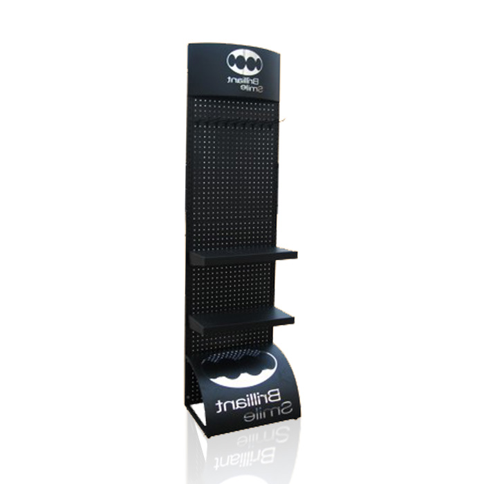 Store Towel Display with Freestanding Pegboard and Black Metal Stand