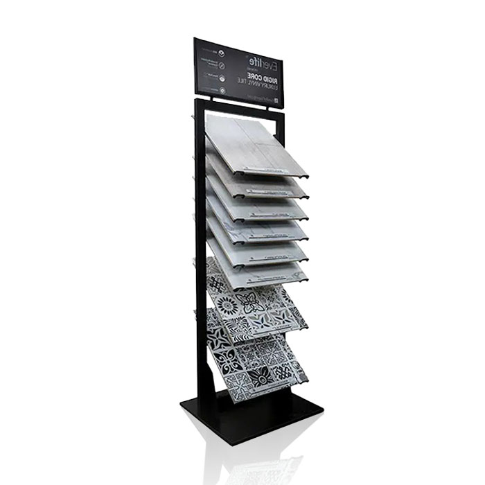 Tile Display Racks with Waterfall Design and Metal Shelves