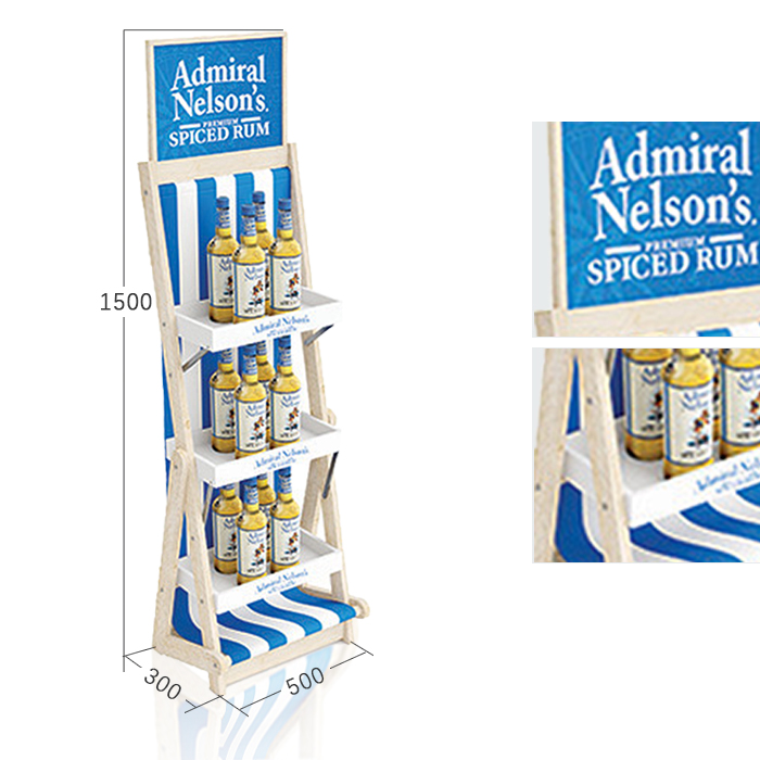 Tiered Liquor Bottle Shelf with Wooden POS Stand for FSDU
