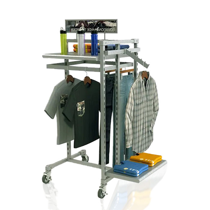 Clothing Display Racks with Stand on Wheels and Metal Shelves