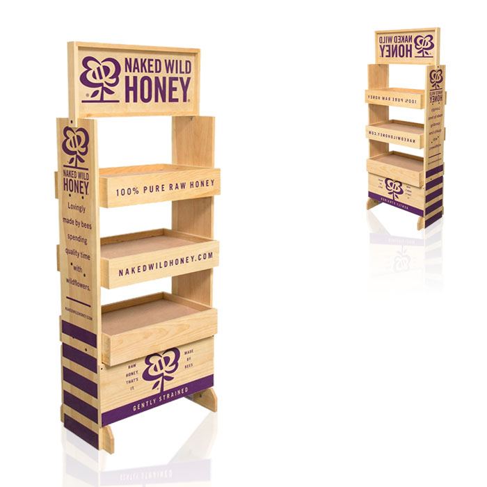 Wooden Honey Display Rack with Floor Stands and Shelf Unit