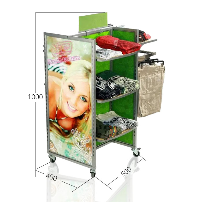 Shop Clothes Display Stands with Rack on Wheels and Metal Shelves