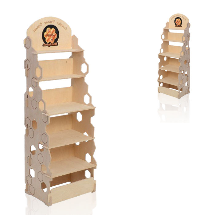 Wooden Honey Display Stand with Floor Rack for Retail Stores
