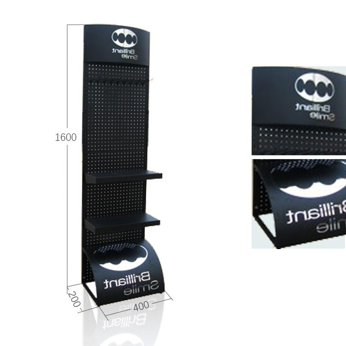 Store Towel Display with Freestanding Pegboard and Black Metal Stand