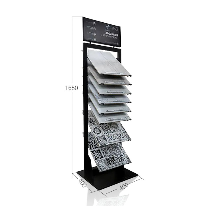 Tile Display Racks with Waterfall Design and Metal Shelves