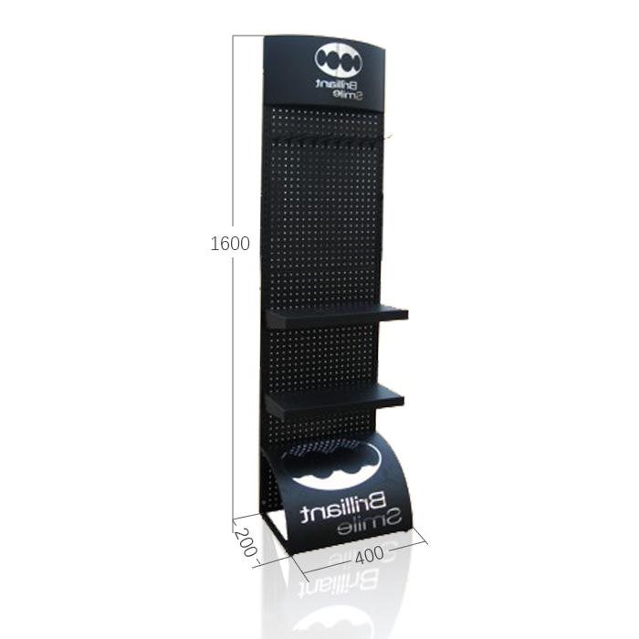 Store Towel Display with Freestanding Pegboard and Black Metal Stand