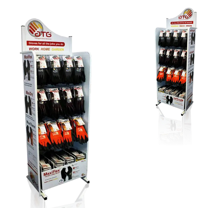 Football Glove Display with Retail Hanging Racks and Aluminum Rack