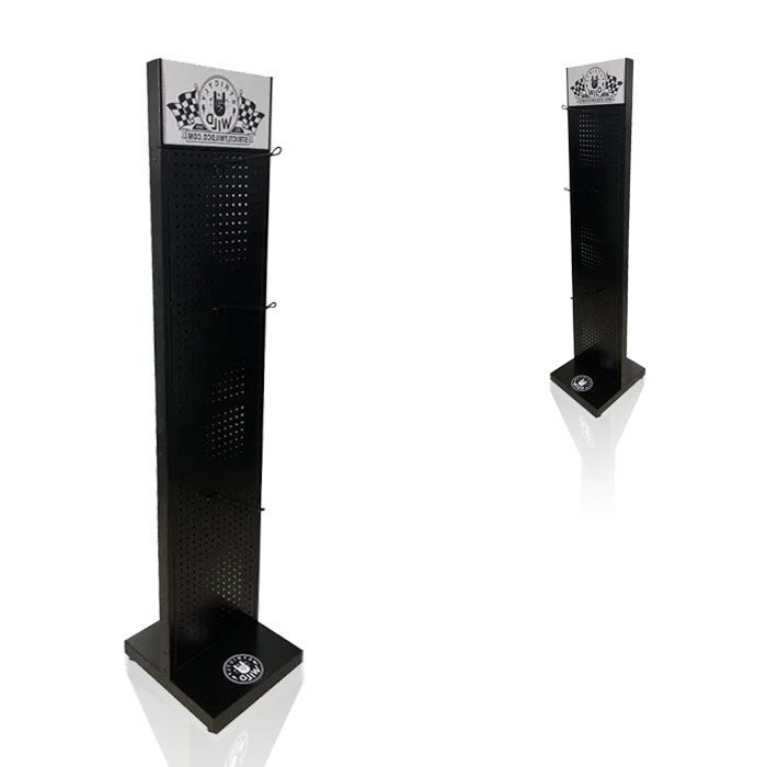Golf Club Display with Standing Pegboard and Black Metal Stand