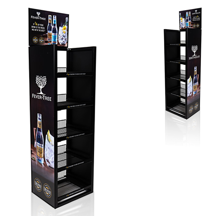 Floor Display Rack with Metal Beverage Stand for Retail
