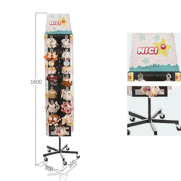 Spinning Keychain Display with Metal Stand and Hooks