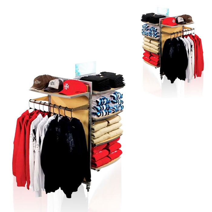4 Way Clothing Rack with Stand on Wheels and Metal Display Stand