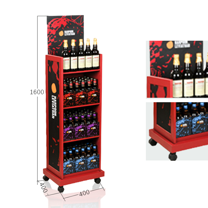 Liquor Store Floor Display Rack with Metal FSDU Wheels