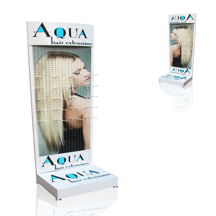 Hair Extensions Display with Display Peg Board and Metal Stand with Hooks