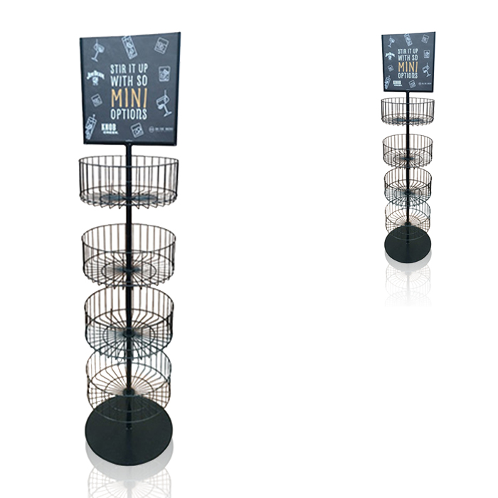 Wire Dump Basket Bin with Round Spinner for Stationery Stores